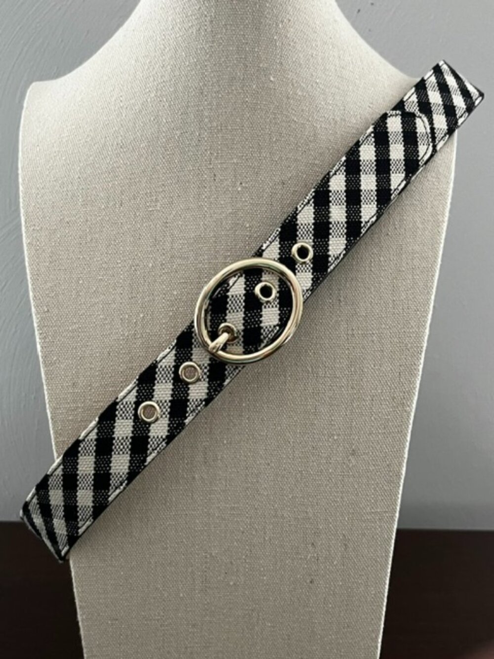Talbots Belt Black White Check Silver Tone Buckle Size Small